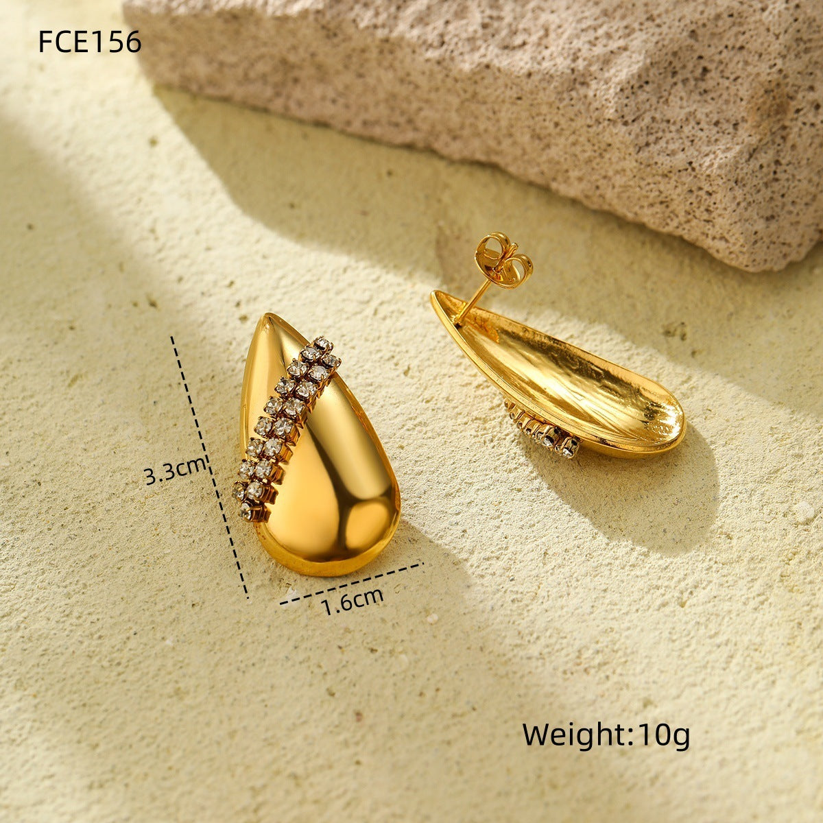 Elegantes aretes de acero titanio con forma de gota de agua para mujer, con incrustaciones de diamantes de imitación y acabado galvanizado