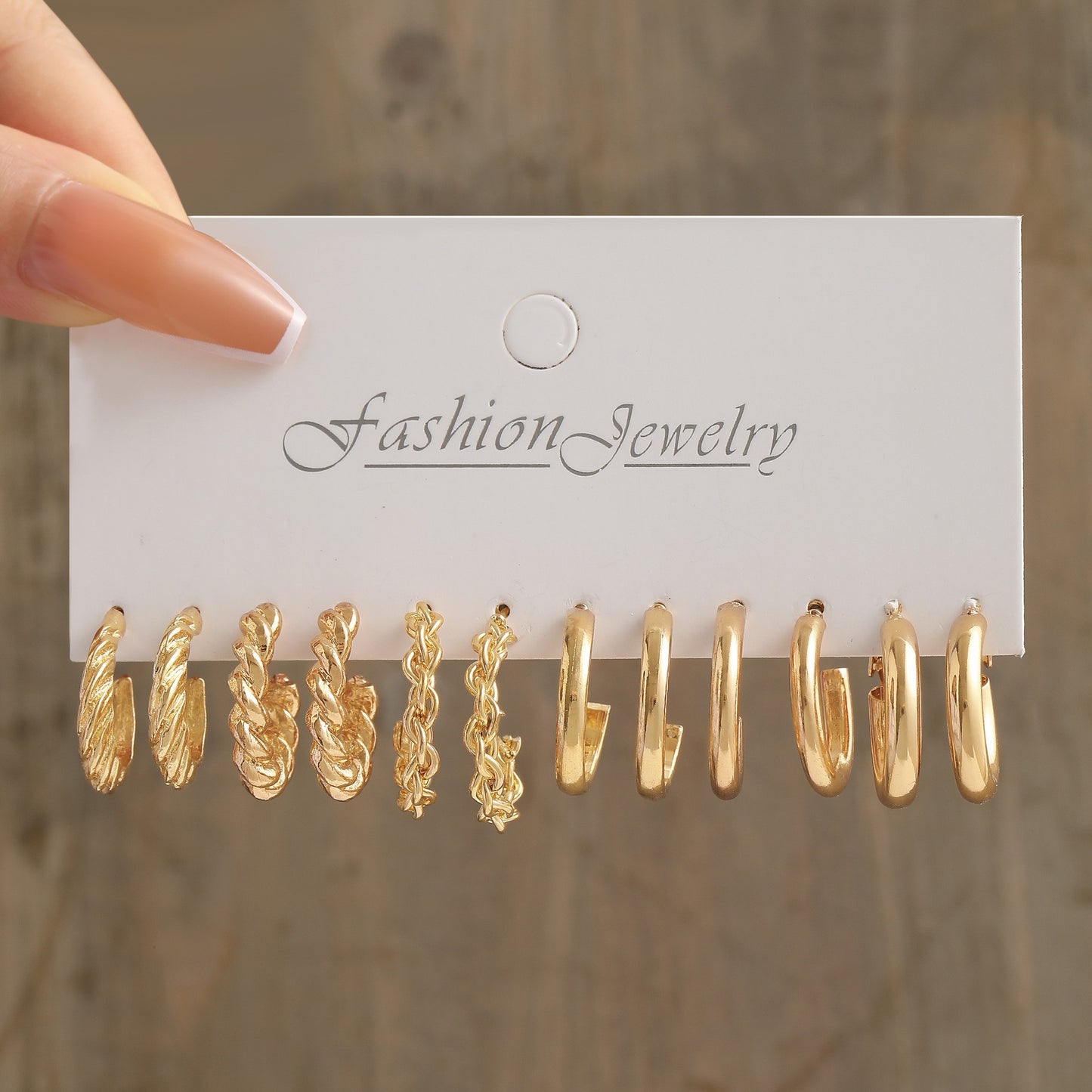 Fashion Geometric Round Gold Plated Zinc Alloy C-Shape Hoop Earrings with 925 Sterling Silver Posts