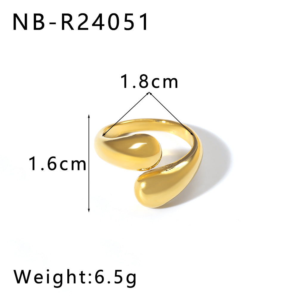Geometric Teardrop-Shaped Stainless Steel Ring with Polished Finish and 18K Vacuum Plating for Women