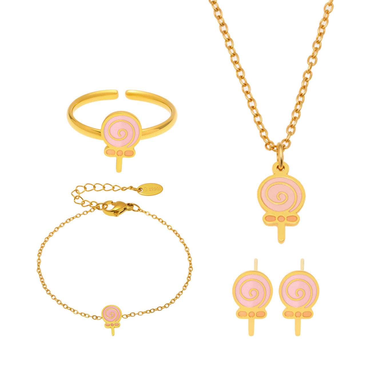 Conjunto de collar de moda con colgante de esmalte en forma de caramelo con cadena de acero inoxidable y dijes de acero de titanio para mujer