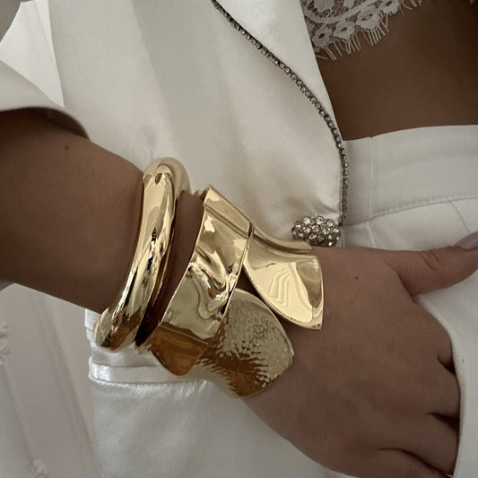 Geometric Plated Alloy Wide Open Cuff Bracelet