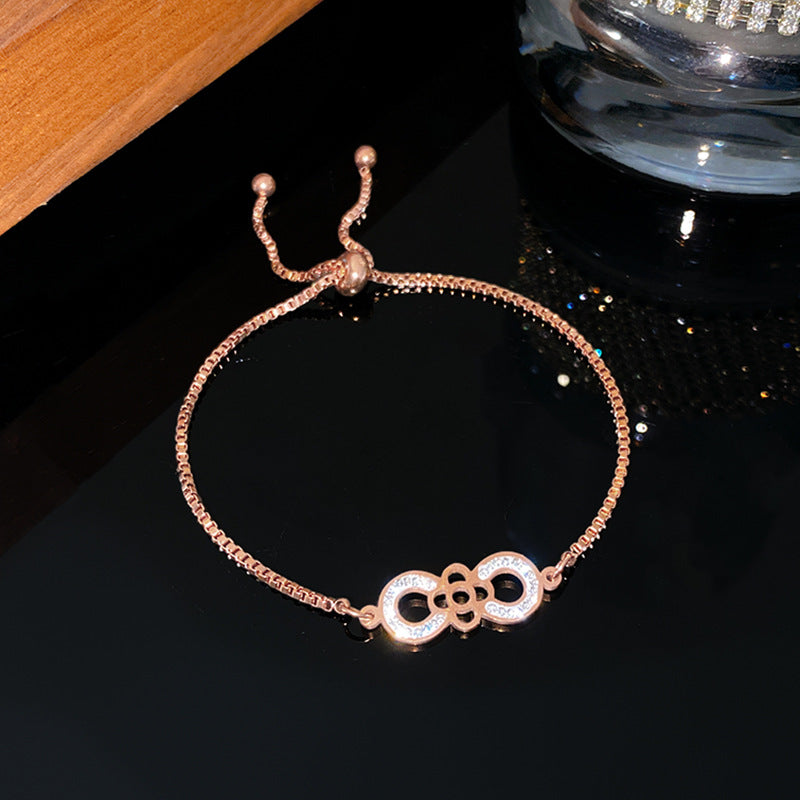 Minimalist Sweet Geometric Floral Hollow Micro-inlaid Cubic Zirconia Titanium Steel Bracelet Adjustable