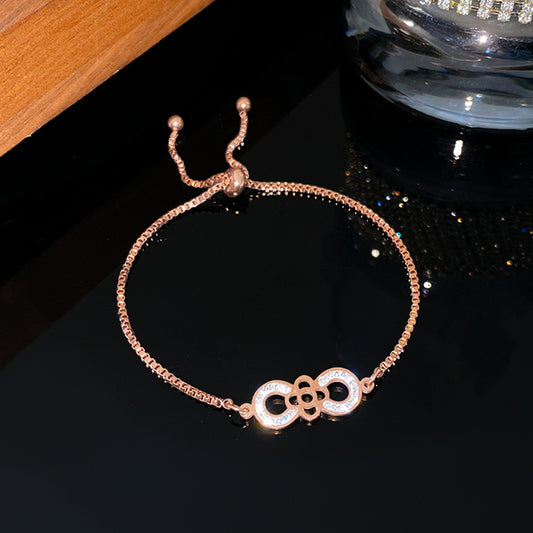 Minimalist Sweet Geometric Floral Hollow Micro-inlaid Cubic Zirconia Titanium Steel Bracelet Adjustable