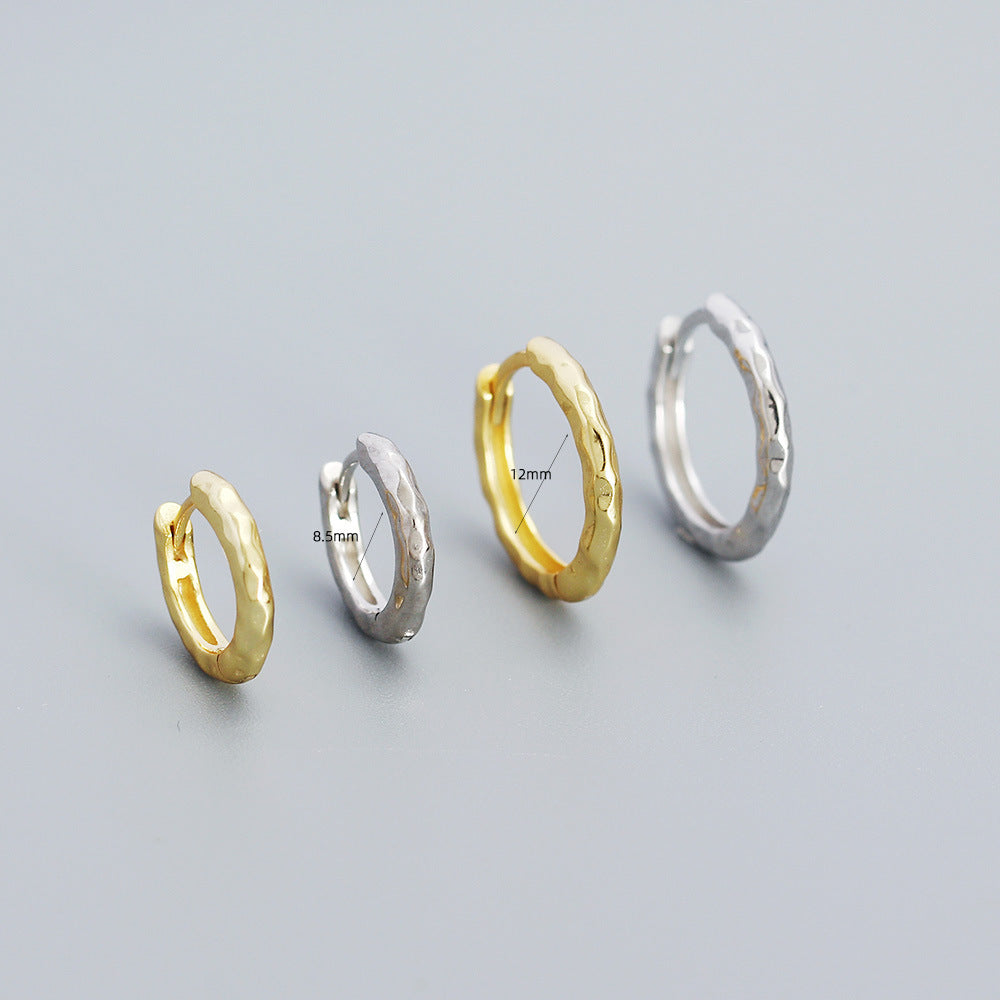 Minimalist 925 Sterling Silver Polished Round Hammered Hoop Earrings