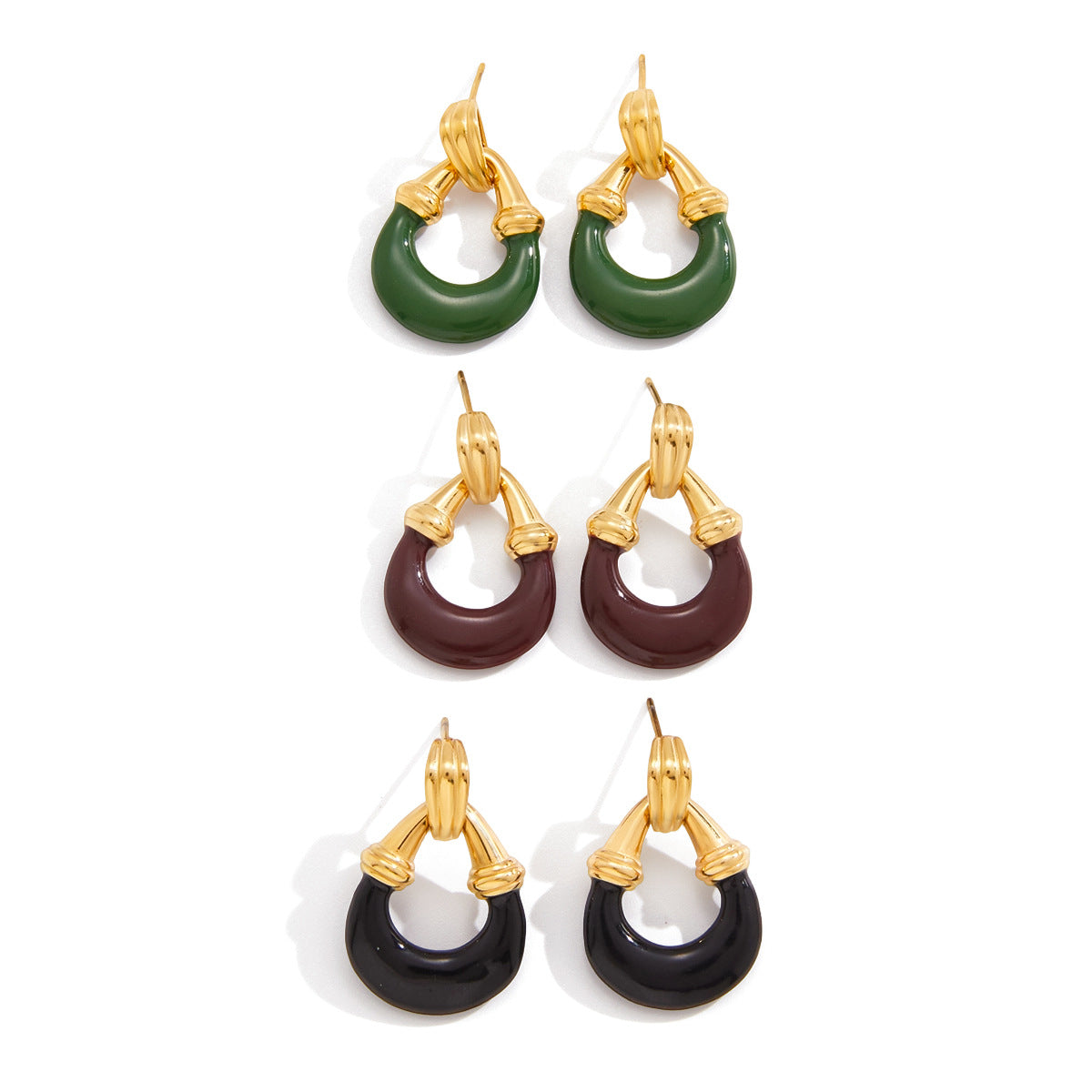 Pendientes minimalistas de acero inoxidable geométricos con acabado esmaltado para mujer. Poste de acero de titanio hipoalergénico.
