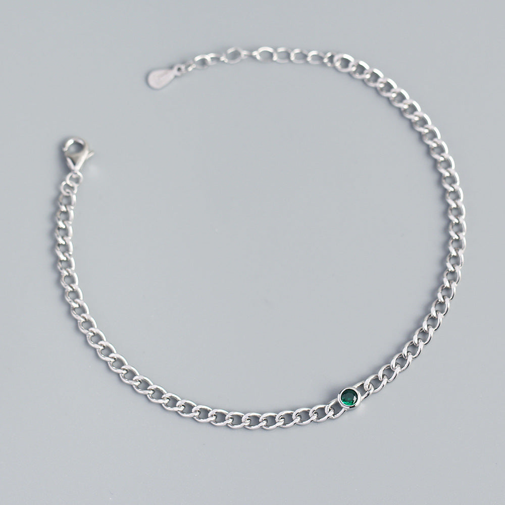 Luxury French-Inspired Geometric S925 Sterling Silver Handcrafted Tank Chain Bracelet with Rhinestone Inlay