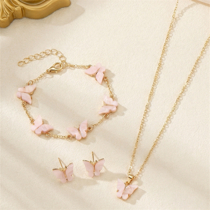 Set di collana con ciondolo a farfalla minimalista per ragazze, gioielli placcati in lega con catena di perline