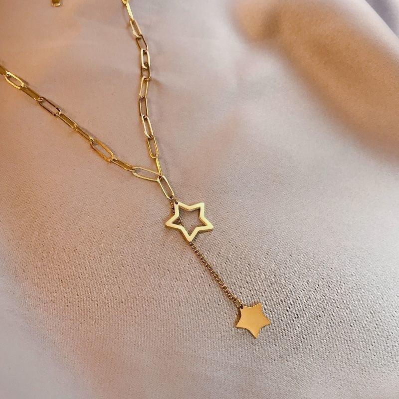 Minimalist Star-Shaped Stainless Steel Plated Snake Chain Necklace for Women