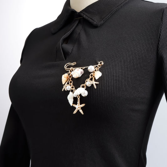 Fashionable OL Style Geometric Alloy Brooch with Rhinestone Inlay and Pearl Accents for Women