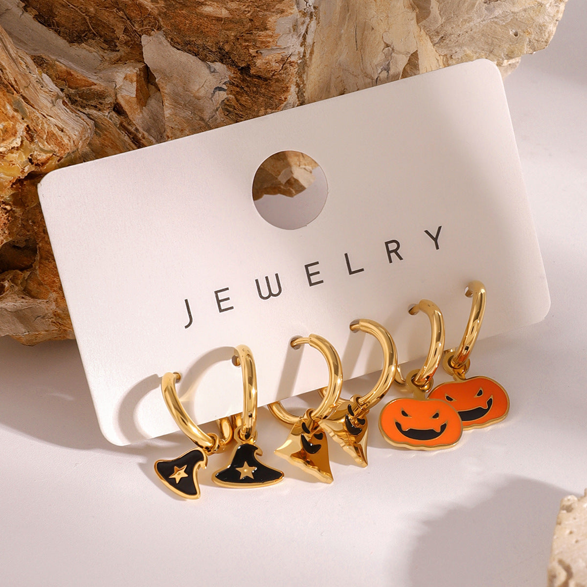 Geometric Stainless Steel Plated Pumpkin Skull Hoop Earrings for Women