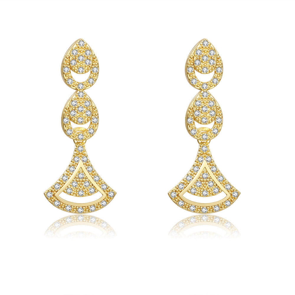 Vintage Gold Plated Brass Teardrop Floral Earrings with Cubic Zirconia