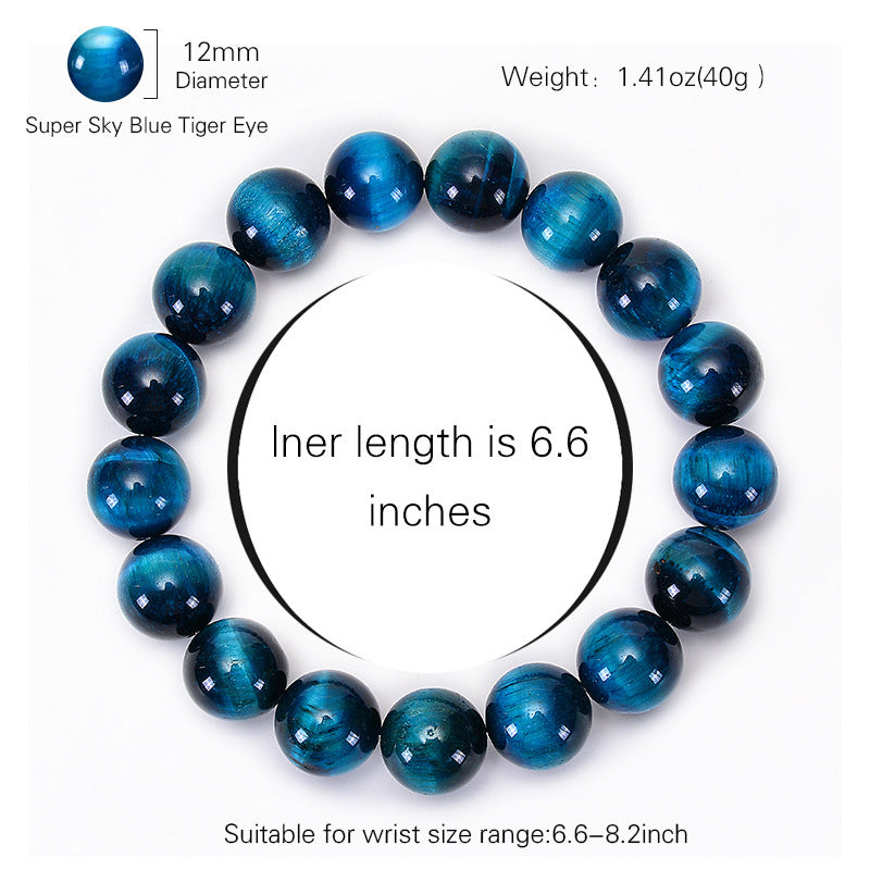 Minimalist Natural Blue Tiger's Eye Round Beaded Bracelet Unisex Geometric Handmade Jewelry