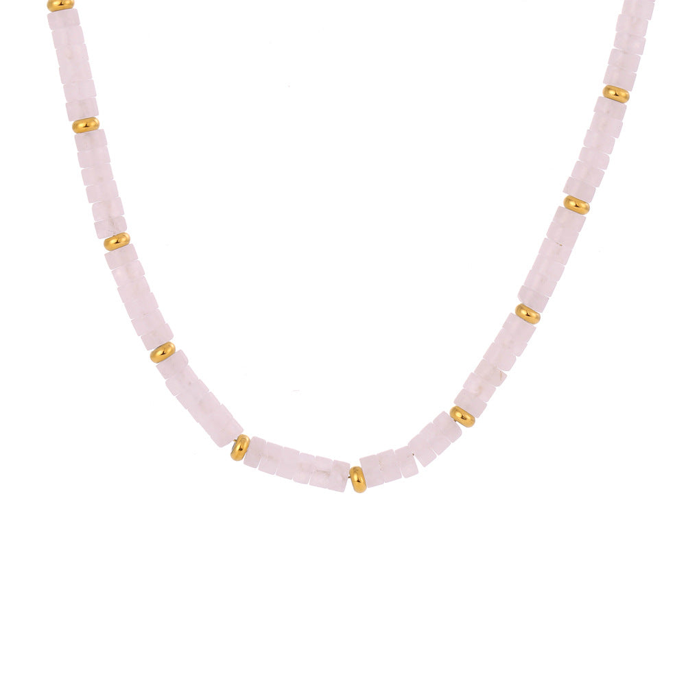 Set Collana e Bracciale da Donna con Perline in Pietra Naturale, Geometrico Minimalista