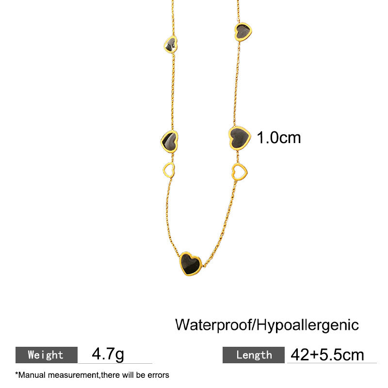 Minimalist Geometric Black Heart Titanium Steel Plated Necklace for Women