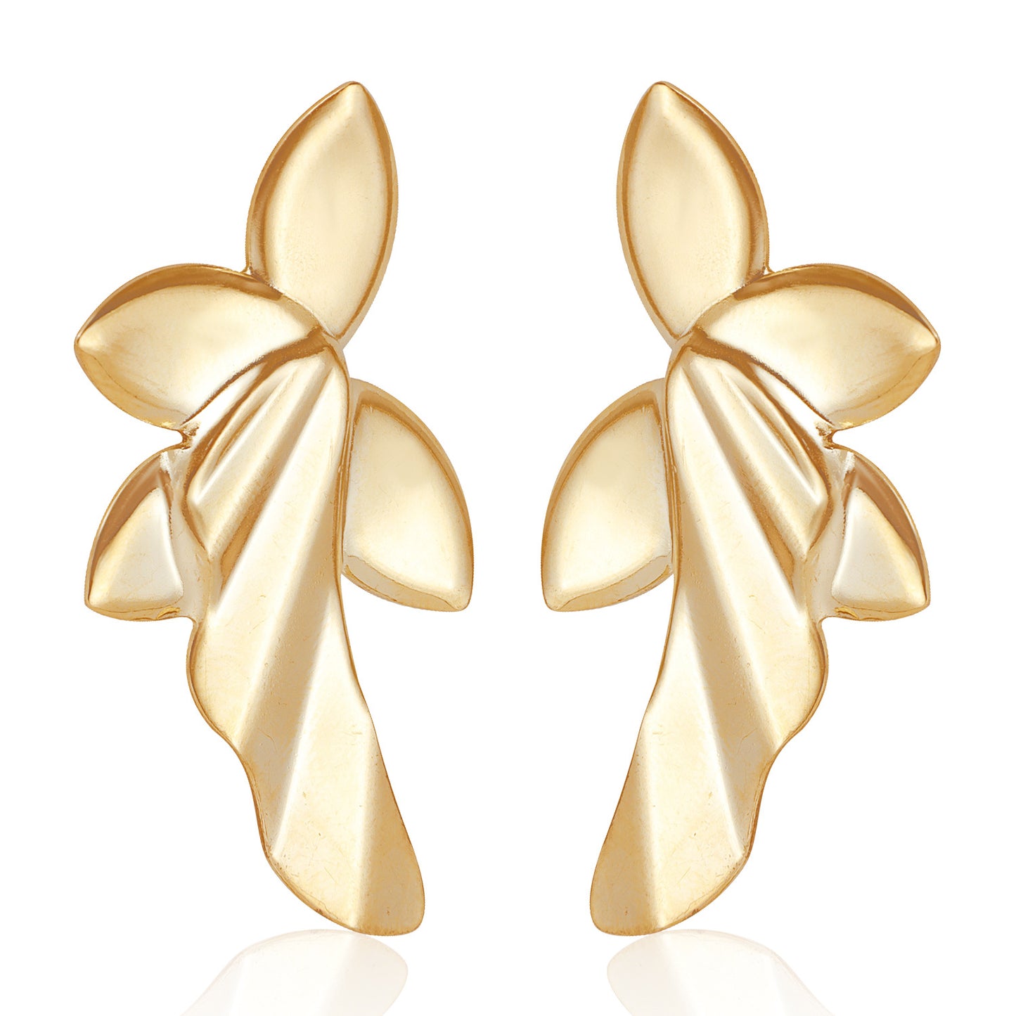 Minimalist Floral Leaf Stud Earrings for Women in Polished Metal with Electroplated Finish