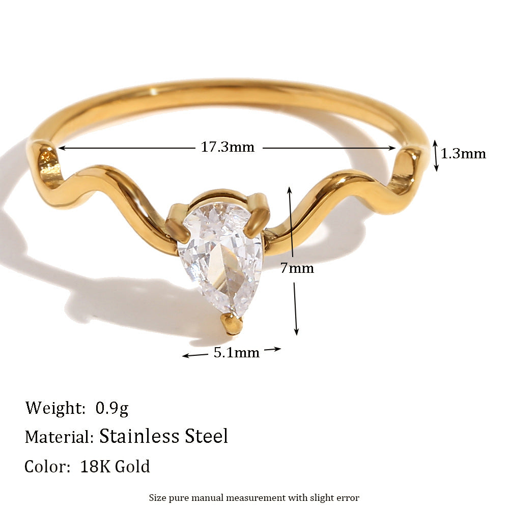 Anello da Donna a Goccia a Forma di Serpente in Acciaio Inossidabile Tonalità Fredda Placcato Oro 18K Minimalista con Cristalli
