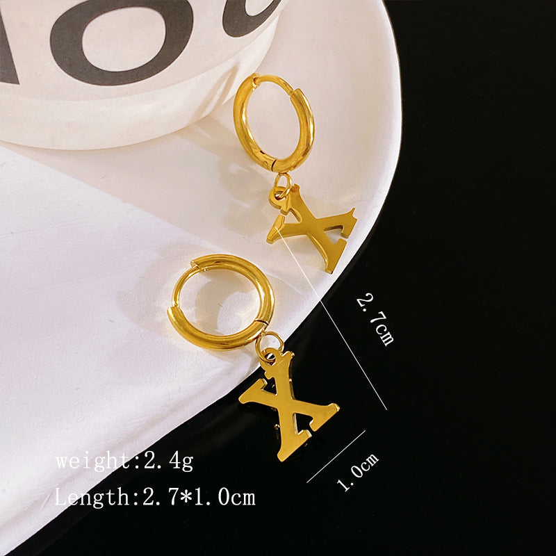 Minimalist Luxury Letter Brass Plated Earrings with Stainless Steel Posts for Women