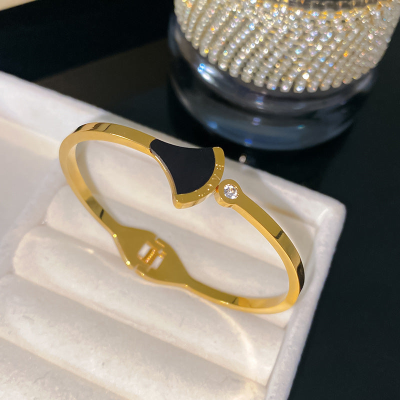 Black Geometric Dress Shape Plated Titanium Steel Cuff Bracelet