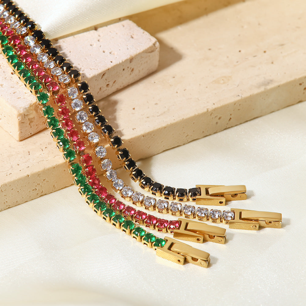 Bracciale da donna in acciaio inossidabile placcato oro 14K con intarsi in zirconi e design geometrico stile INS