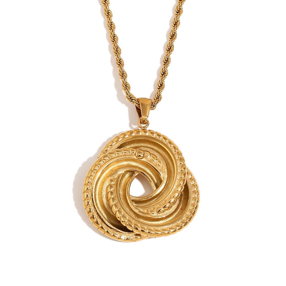 Fashionable Vintage Geometric Stainless Steel Necklace with 18K Gold Plated Circular Wrap Design for Women