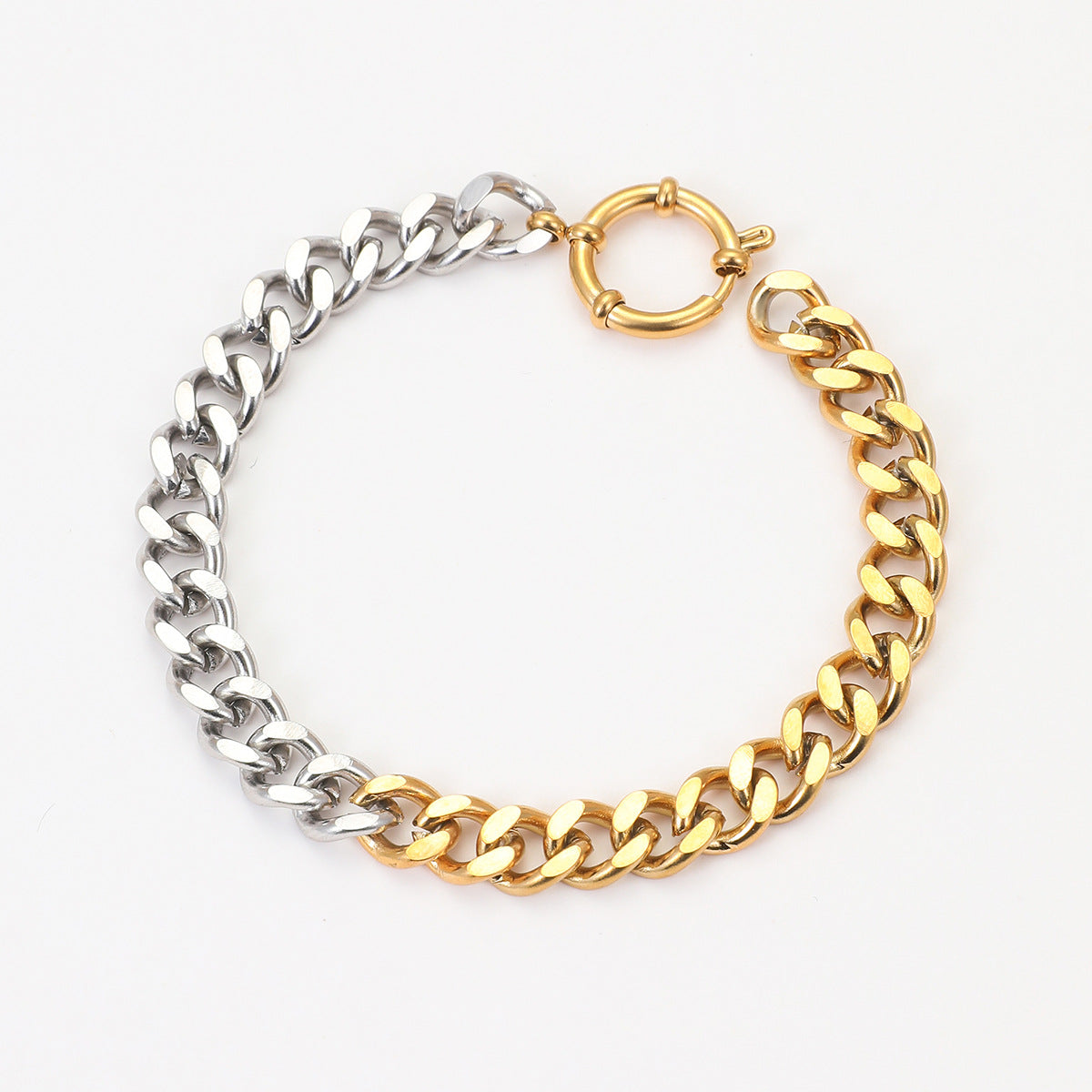 Minimalist Two-Tone Cuban Link Bracelet in Stainless Steel with Plated Finish for Women