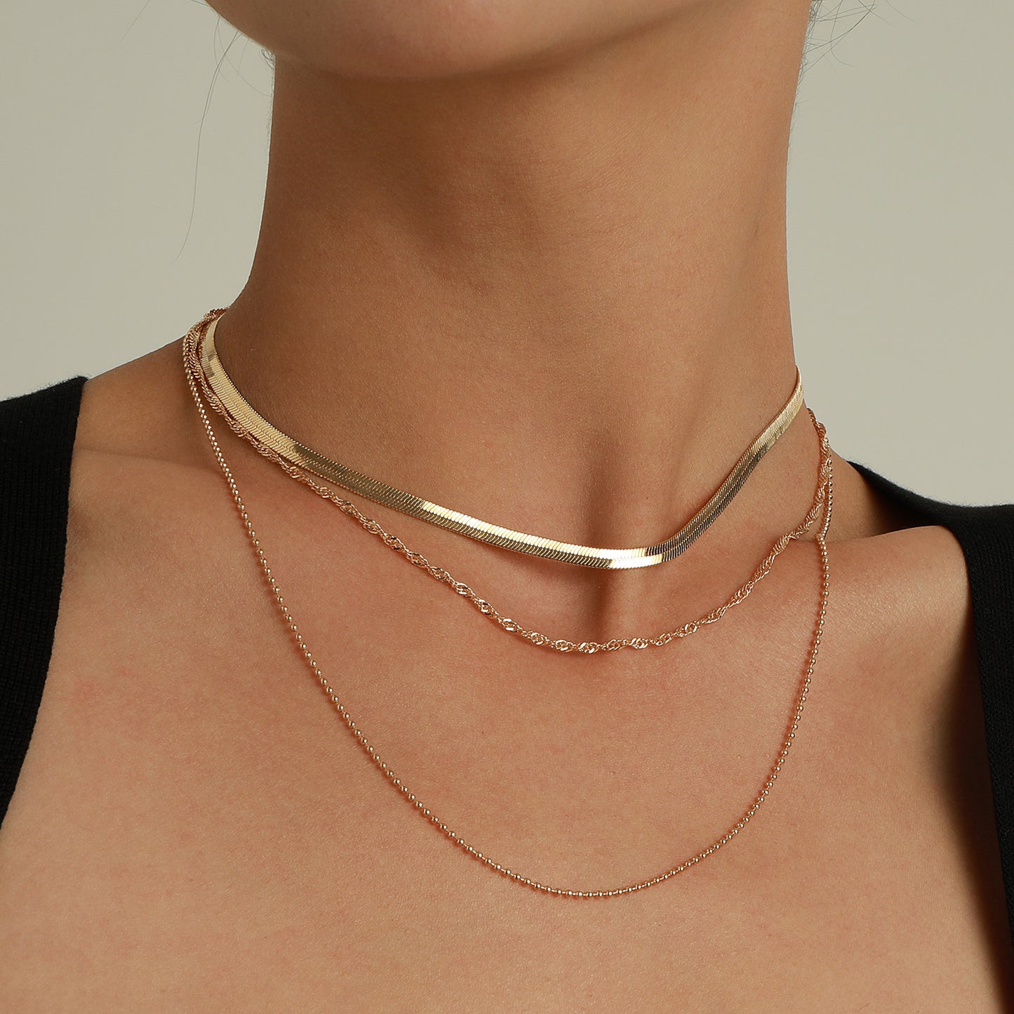 Minimalist Geometric Alloy Pendant Necklace for Women with Plated Finish and Multi-Layer Round Bead Chain