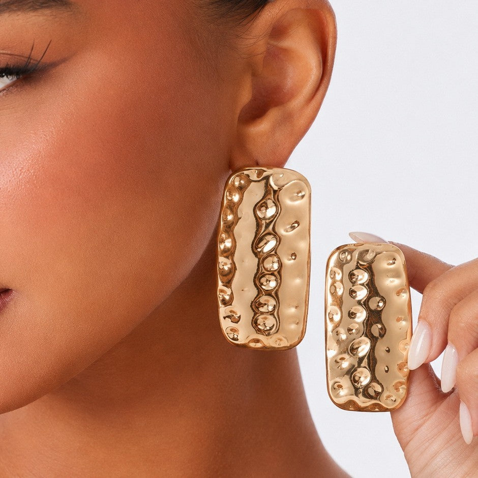 Hip-hop Geometric Rectangle Hammered Iron Plated Earrings for Women