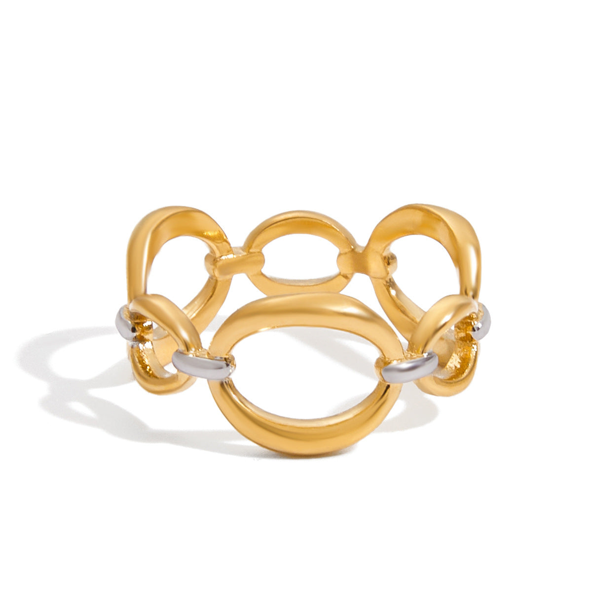 Anello da donna in acciaio inossidabile placcato oro 18 carati con perle di vetro a forma di graffetta geometrica alla moda