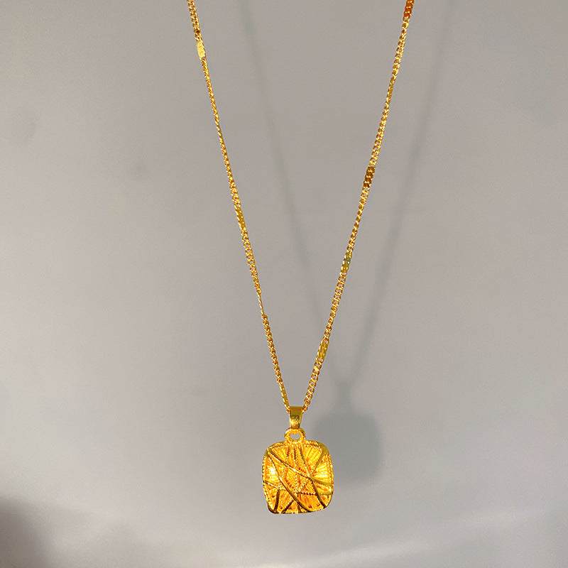 Minimalist Sweet Square Heart Plated Titanium Steel Necklace with Brass Pendant for Unisex