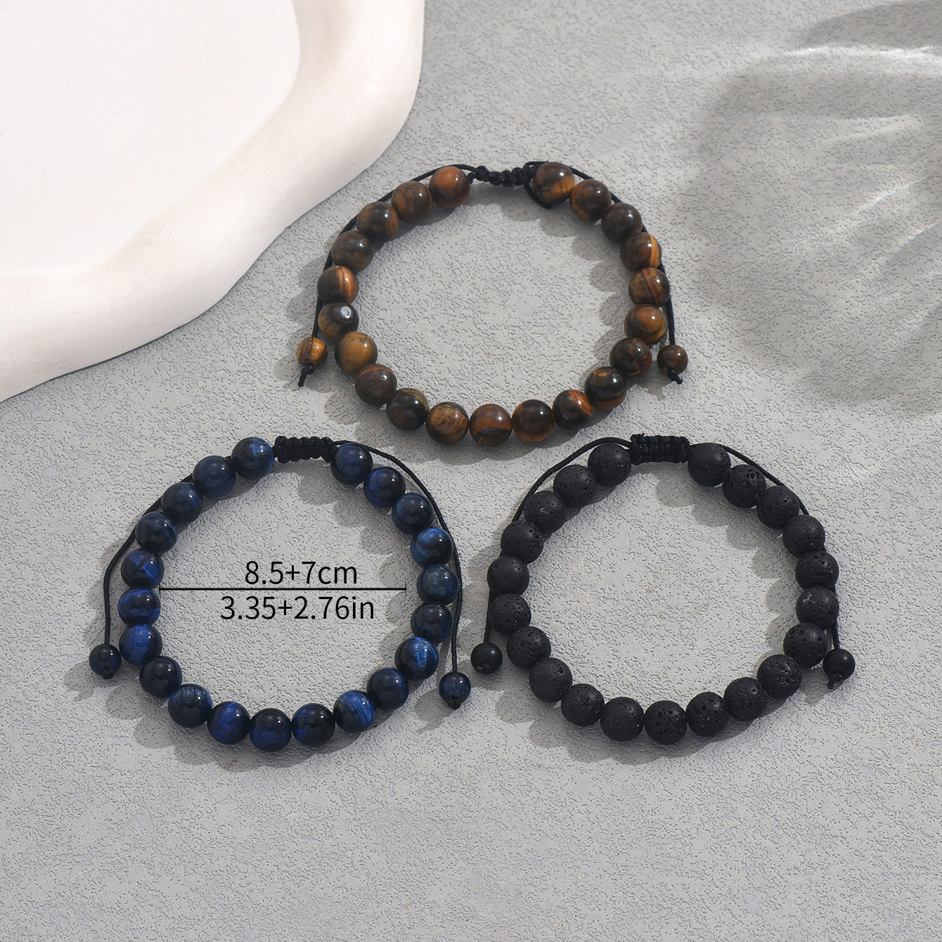 Vintage Geometric Natural Stone Bracelet Set for Men and Women with Braided Design Adjustable Hand Jewelry