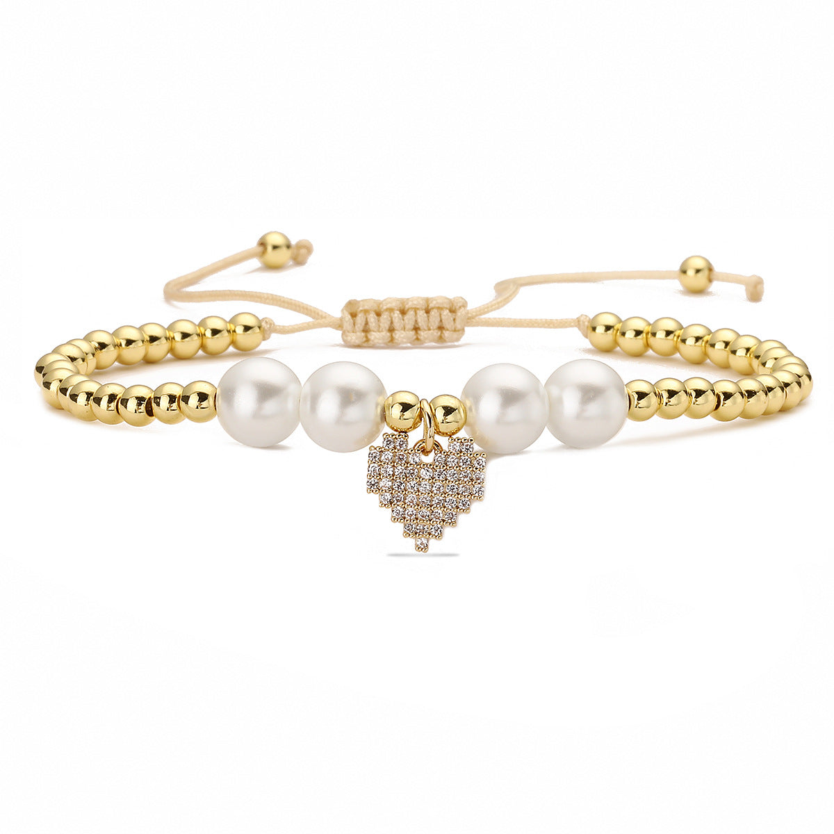Elegante Bracciale in Rame a Cuore con Placcatura in Oro 18K e Dettagli in Zircone per Donna
