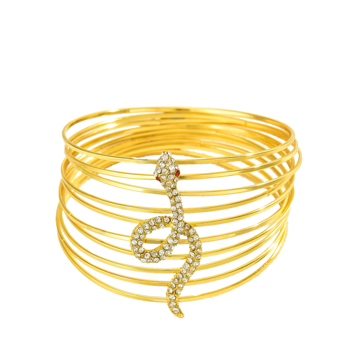 Hippie Style Multi-Layer Snake-Shaped Bracelet for Women with Rhinestone Inlay and Gold Plated Alloy