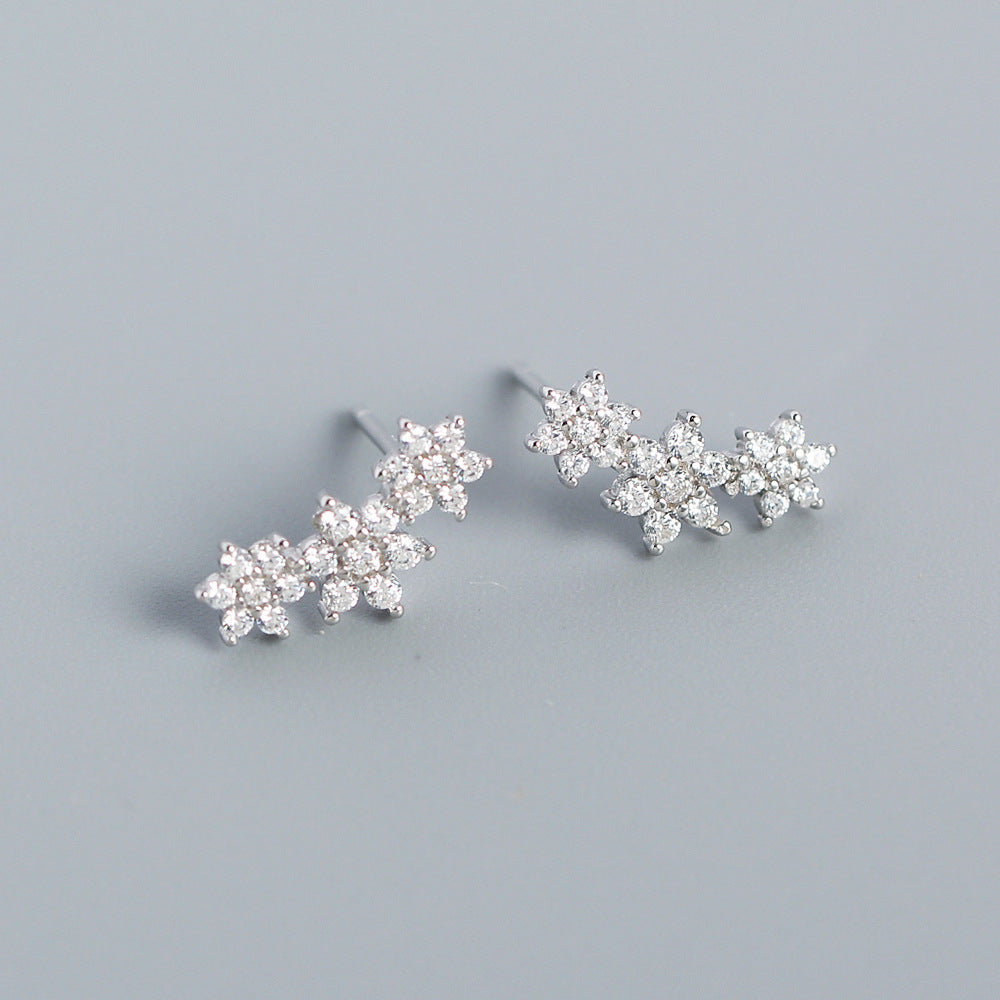 Sweet Elegant 925 Sterling Silver Floral Rhinestone Inlay Stud Earrings