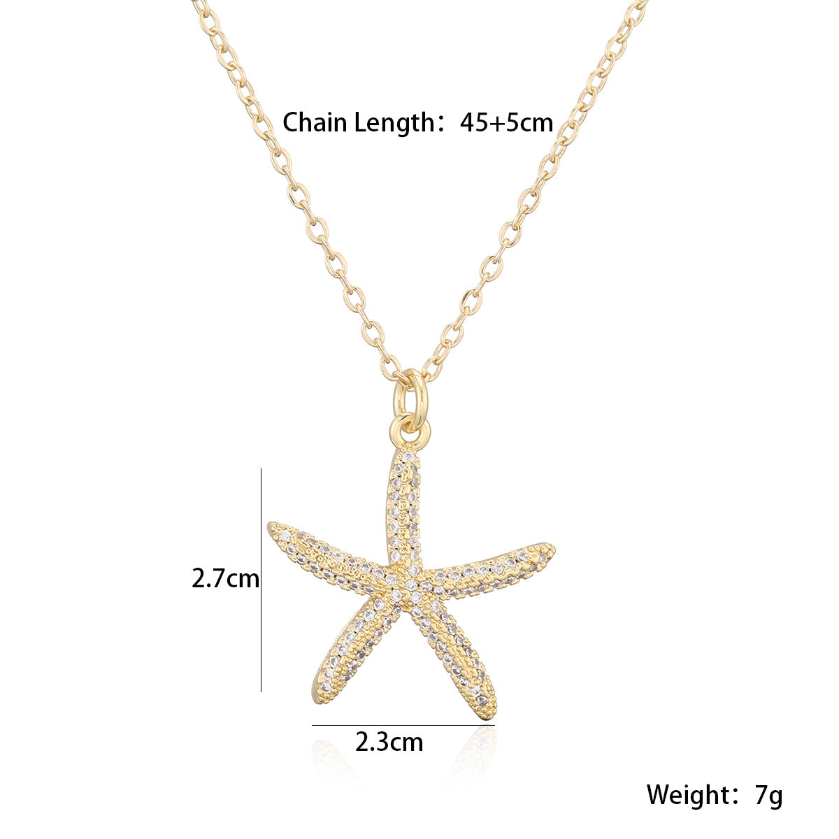 Elegant 18K Gold Plated Brass Starfish Cubic Zirconia Pendant Necklace for Women