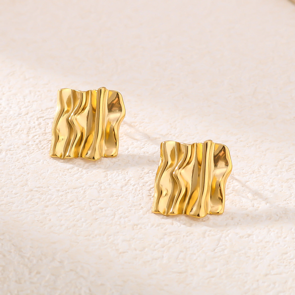 Minimalist Geometric Rhombus Stainless Steel Earrings with 18K Gold Plating for Women