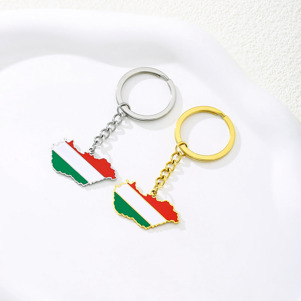 Llavero colgante de resina estilo étnico con la bandera de Hungría en acero de titanio para hombres y mujeres