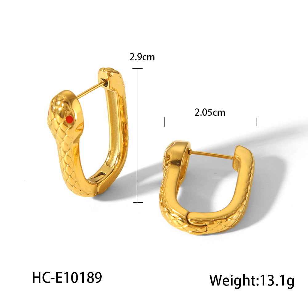 Orecchini minimalisti a forma di serpente geometrico in acciaio inossidabile placcati oro 18 carati da donna