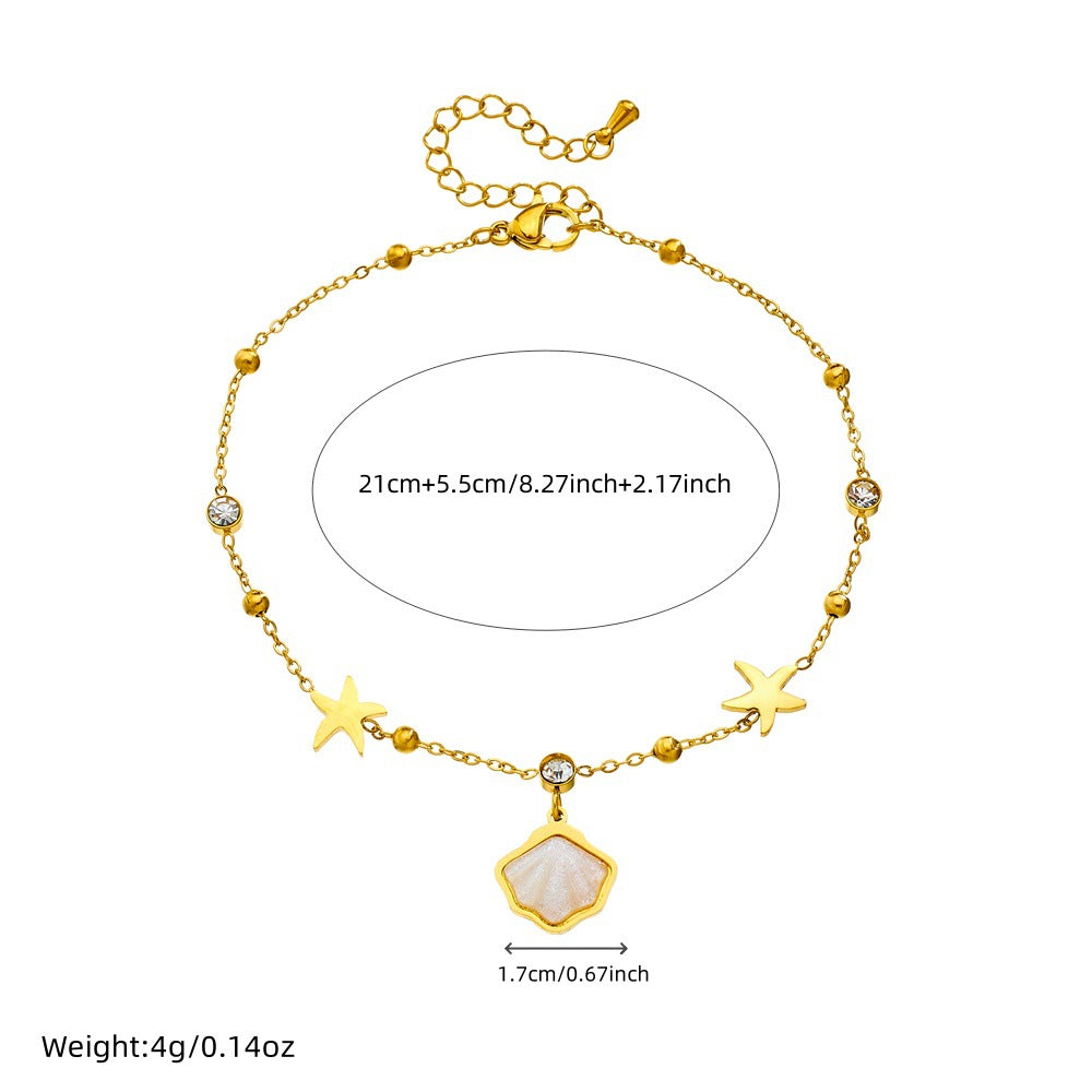 Cavigliera minimalista a forma di stella in acciaio inossidabile con strass, da donna