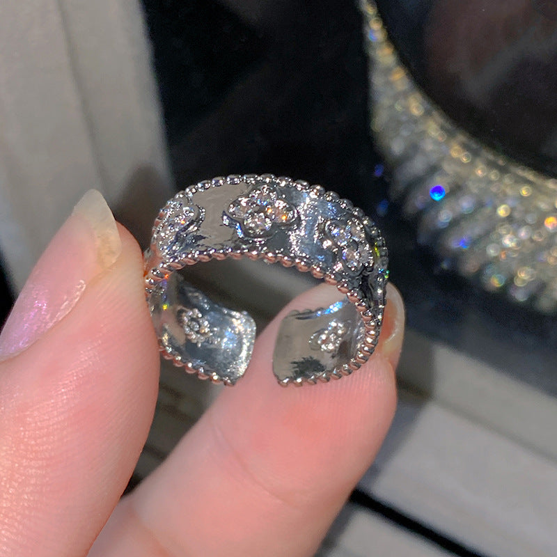Sweet Elegant Heart Butterfly Brass Ring with Cubic Zirconia Handmade Adjustable