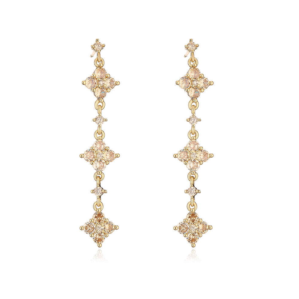 Geometric Dangle Stud Earrings for Women with Copper Base Plated in 18K Gold and Zircon Inlay