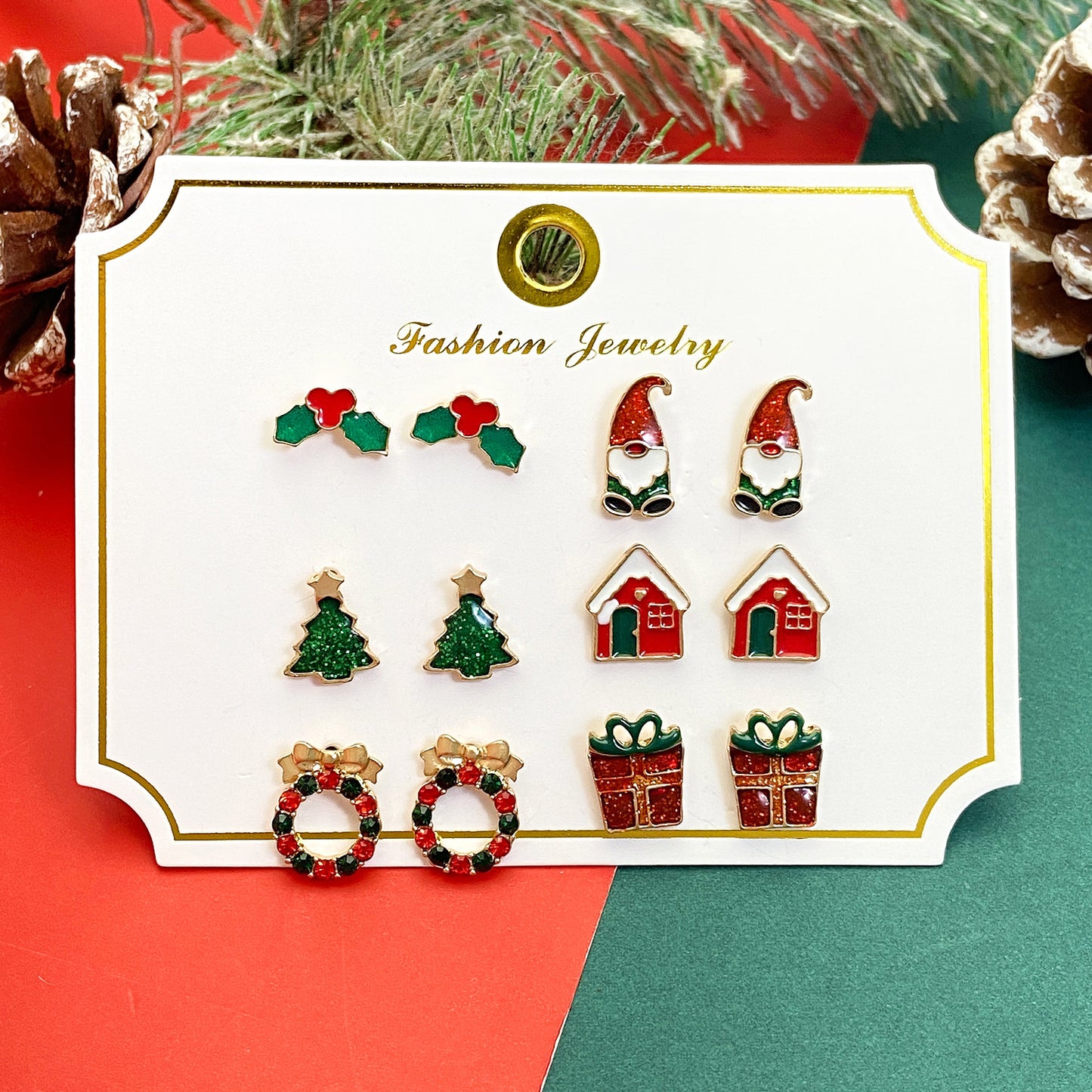 Christmas Elk and Santa Snowflake Earrings Set for Women Alloy Geometric Studs with Rhinestone Inlay Festive Holiday Jewelry