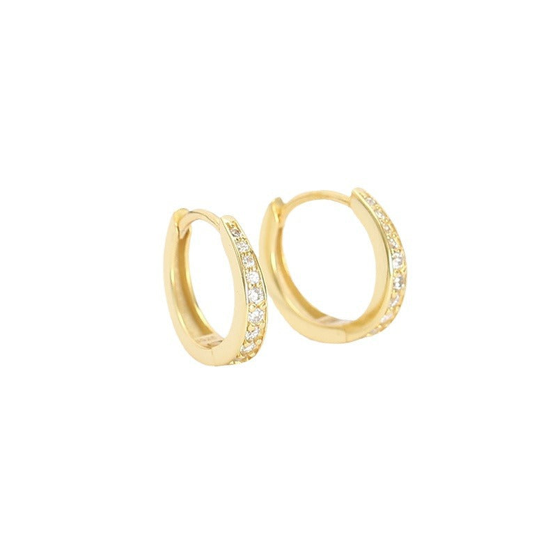 Orecchini a Cerchio Geometrici Minimalisti in Argento Sterling S925 con Dettagli in Pave di Strass per Donne