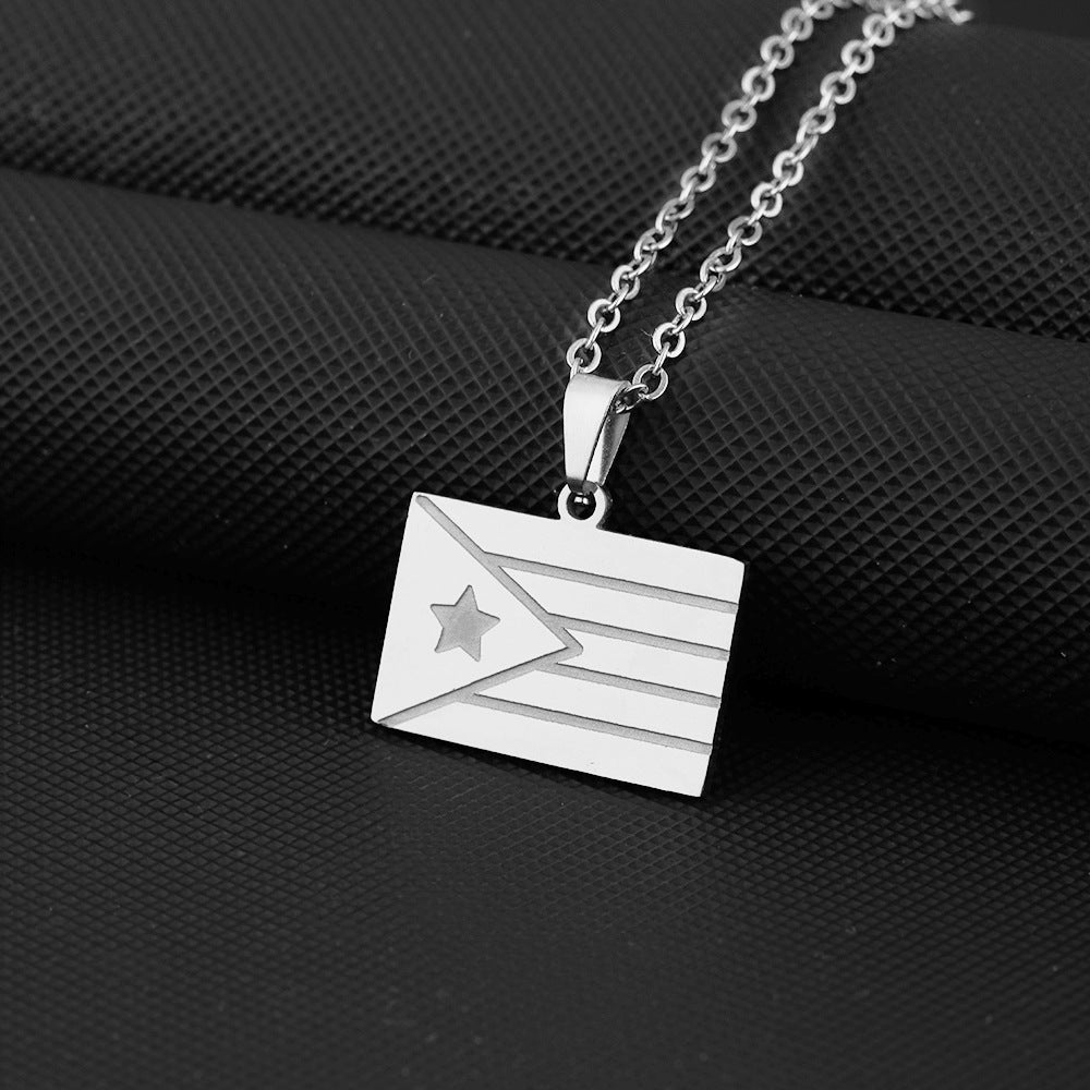Collana con Ciondolo a Cuore a Bandiera di Porto Rico alla Moda in Acciaio Inossidabile con Finitura Placcata per Unisex, Stile con Catena a O