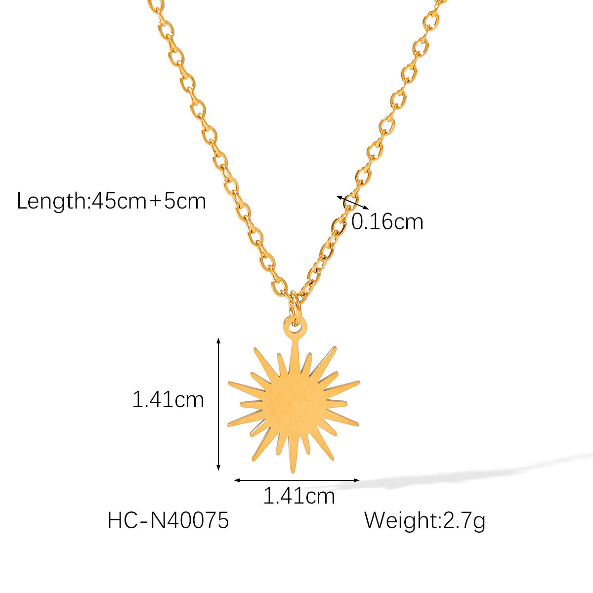 Collana pendente a stella a otto punte con girasole in acciaio al titanio placcato oro 18 carati stile Ins da donna