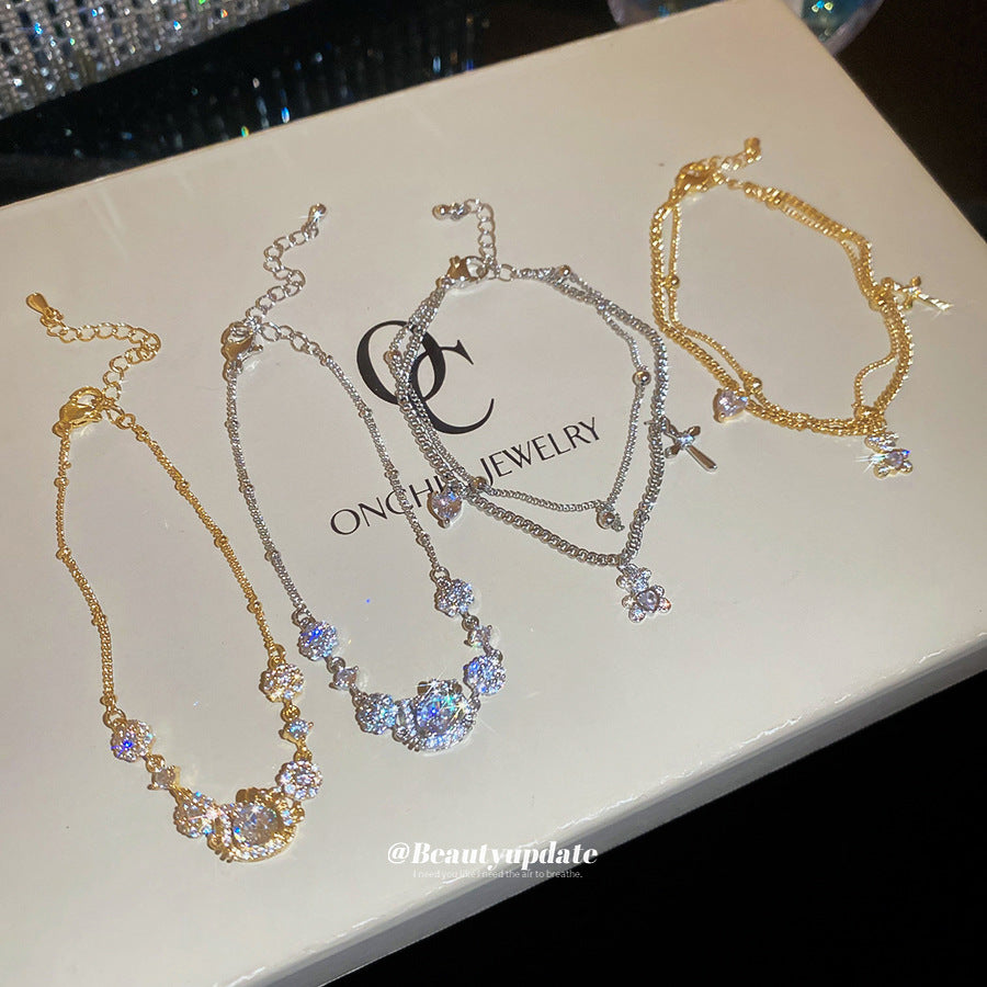 Light Luxury 18K Gold Plated Cubic Zirconia Cat Bear Animal Bracelet for Women