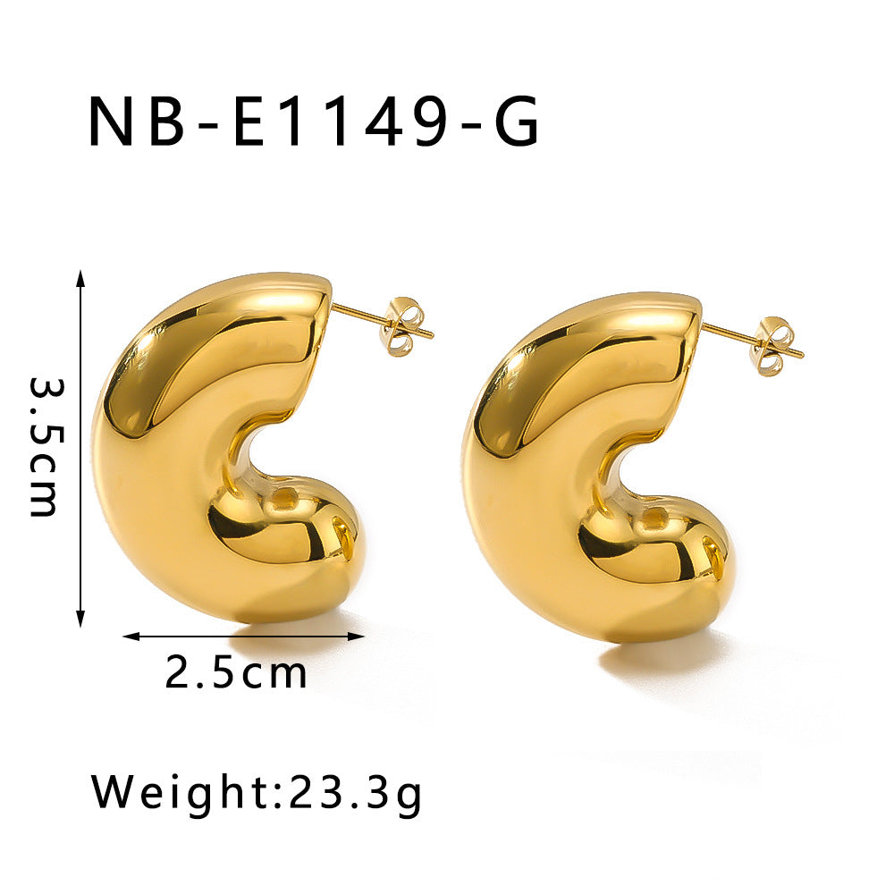 Minimalist C-Shaped Geometric Stainless Steel Earrings with 18K Gold Vacuum Plating Waterproof Fade-Resistant for Women