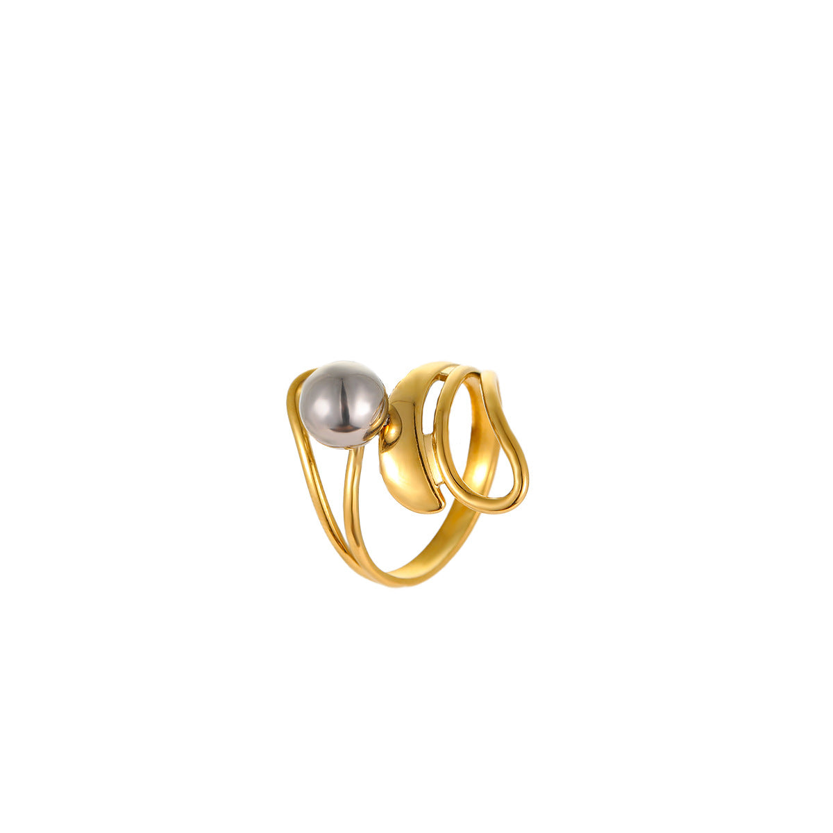 Anillo abierto minimalista geométrico de acero inoxidable con baño de oro y plata para mujer