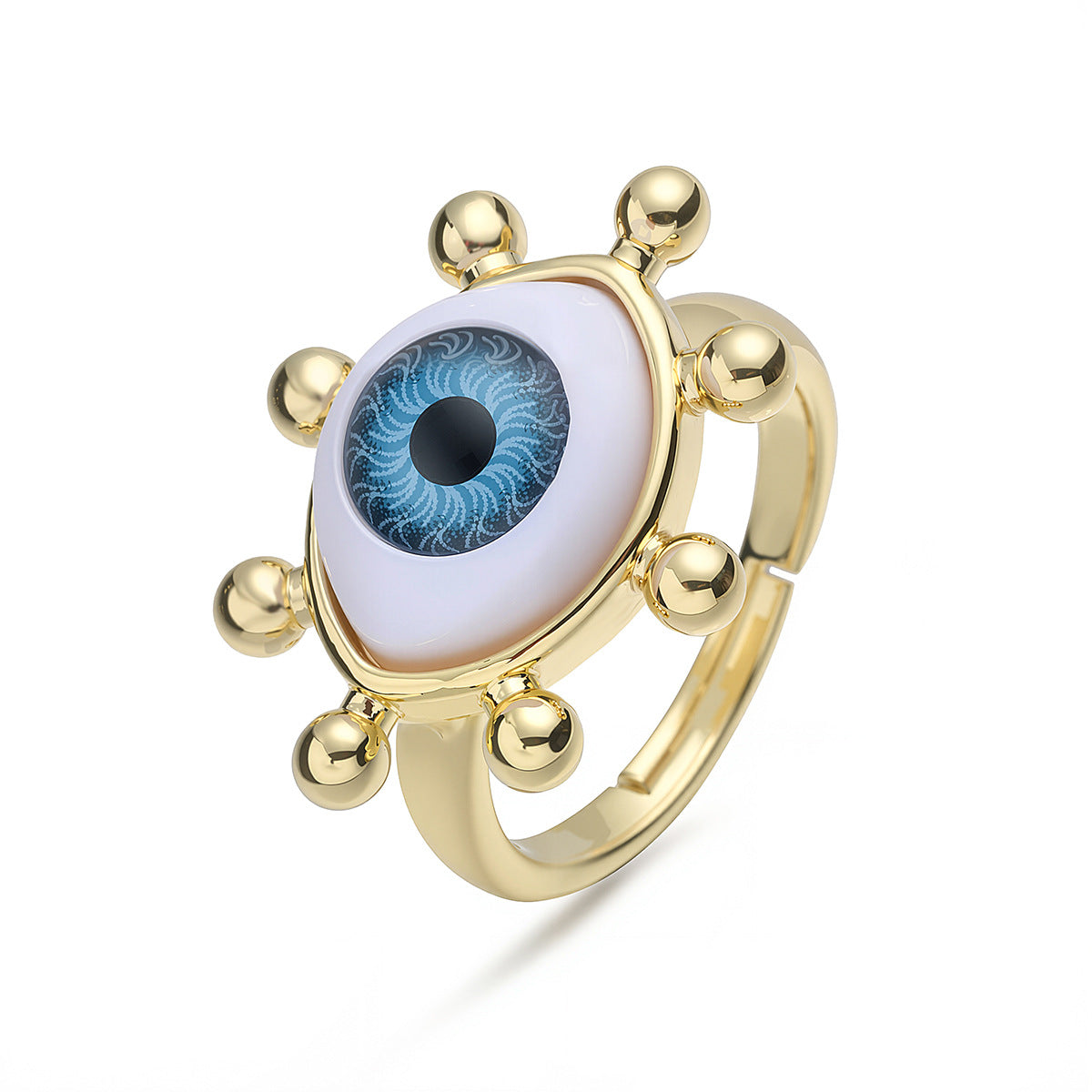 18K Gold Plated Brass Geometric Evil Eye Open Ring for Women