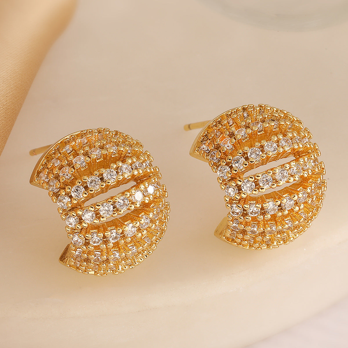 Minimalist Geometric C-Shaped Earrings for Women with Copper Base and 18K Gold Plating, Micro-Paved Zirconia Accent