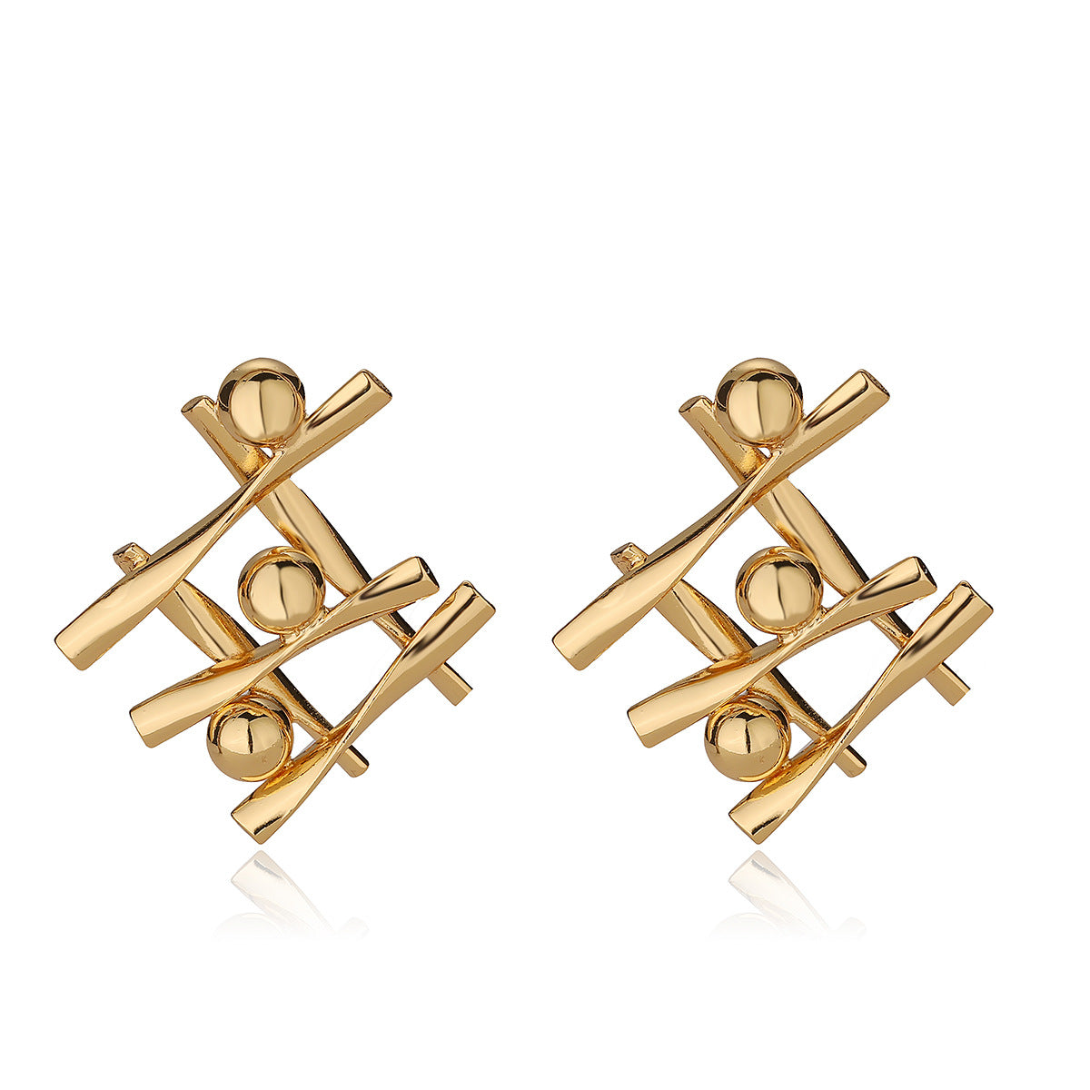 Orecchini a perno geometrici irregolari alla moda per donna in rame con placcatura in oro vero, design di lusso minimalista